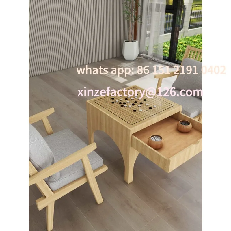 طاولة شطرنج وكرسي قابل للتخصيص، شرفة أرضية فارغة، طاولة ترفيهية من الخشب الصلب، رقعة شطرنج على الوجهين #5