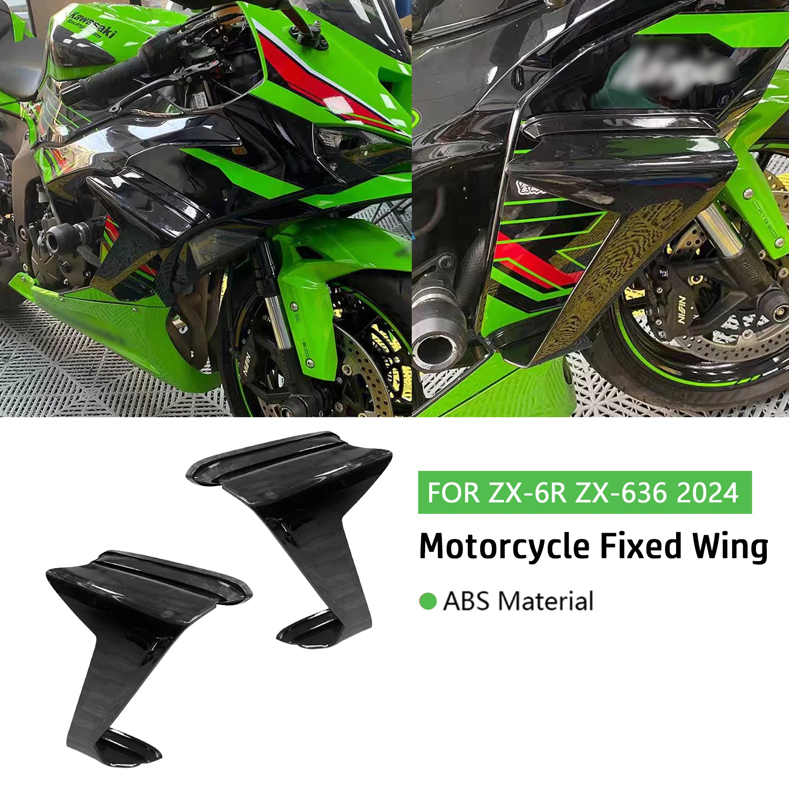 

Для ZX-6R ZX-636 ZX6R 2024 ZX636 2024 мотоциклетный голый передний спойлер, крылышко, аэродинамический комплект крыльев, обтекатель, спойлер, боковое крыло