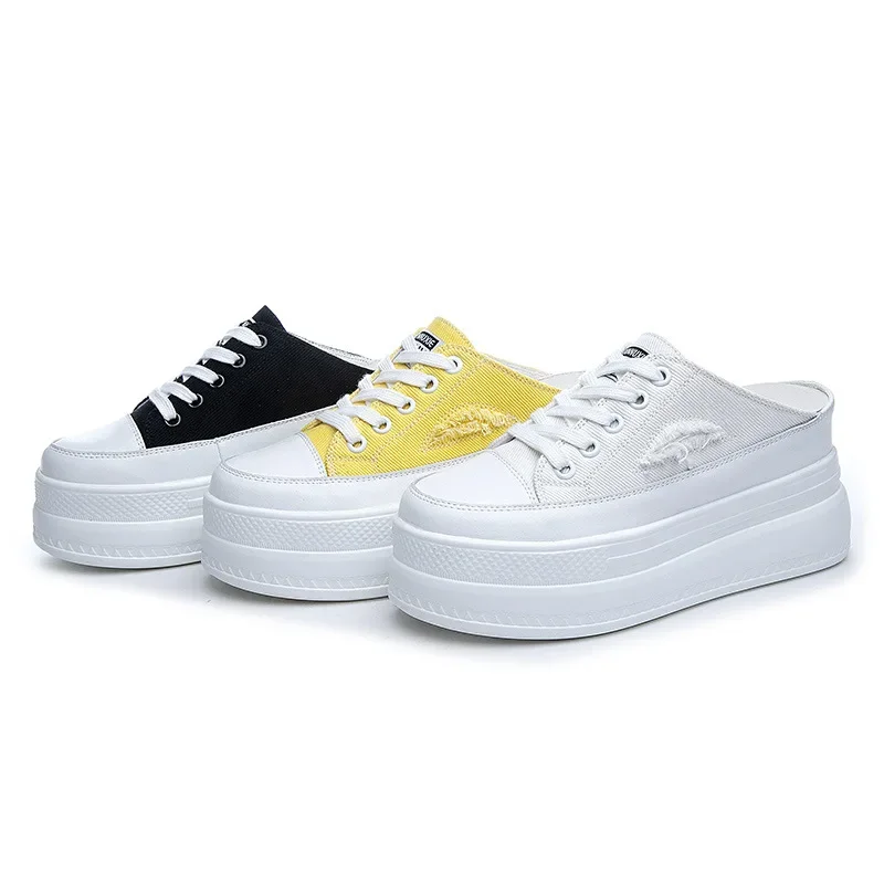 

8cm Women's Platform Canvas Slippers Fashion Designer Wedge Heel Women Casual Shoes Breathable Cozy Beach Sandal Sandalias Mujer