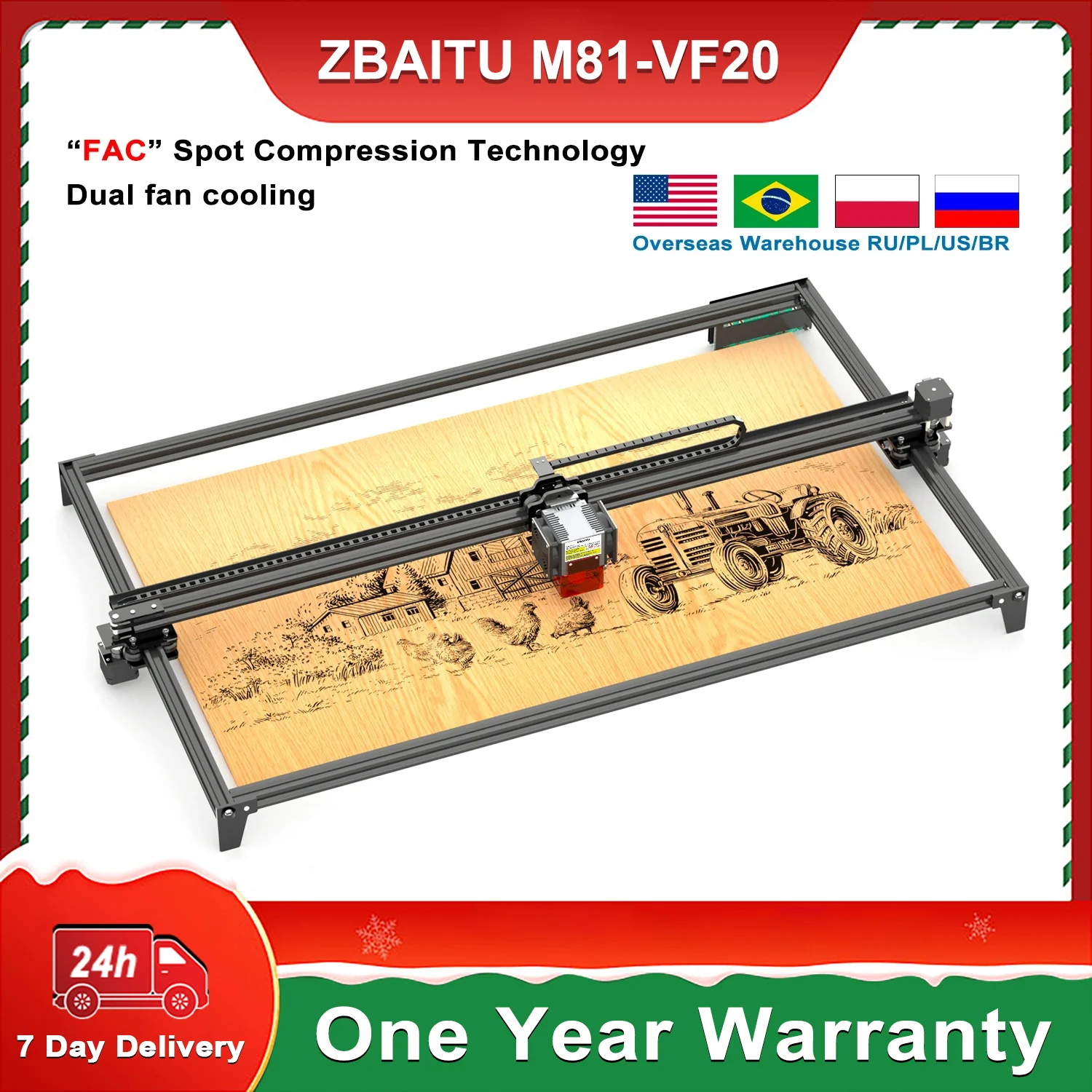 ZBAITU-Gravador a laser CNC sem fio, Ferramentas para trabalhar madeira, WiFi, Máquina de corte, 81x46cm, 20W, CNC, Armazém da PL, RU