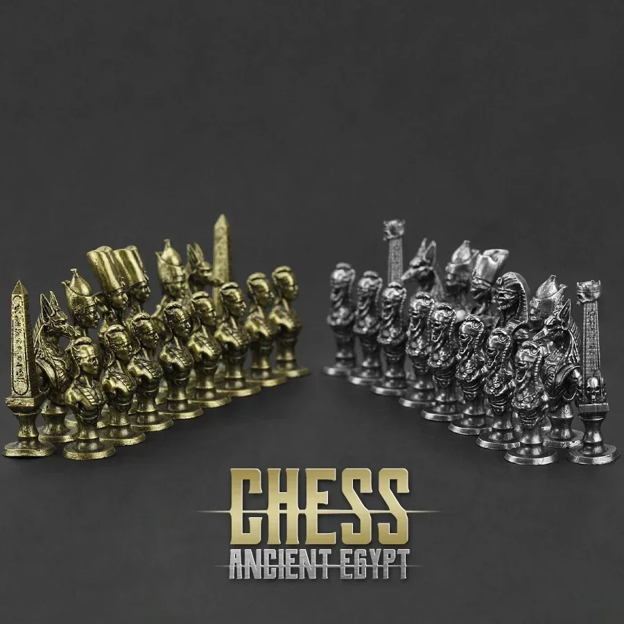 16pcs/pack, 32pcs/pack Ancient Egyptian Chess Mini Figurines Solid Metal Copper Miniature Retro Personality Tabletop Decoration