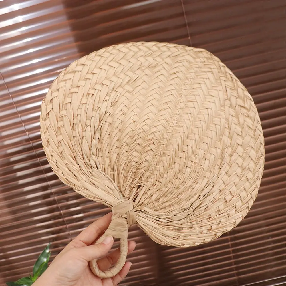 Vintage Home Decoration Palm-Leaf Fan Natural Handmade Rattan Fan Artistic Lightweight Straw Fan Summer