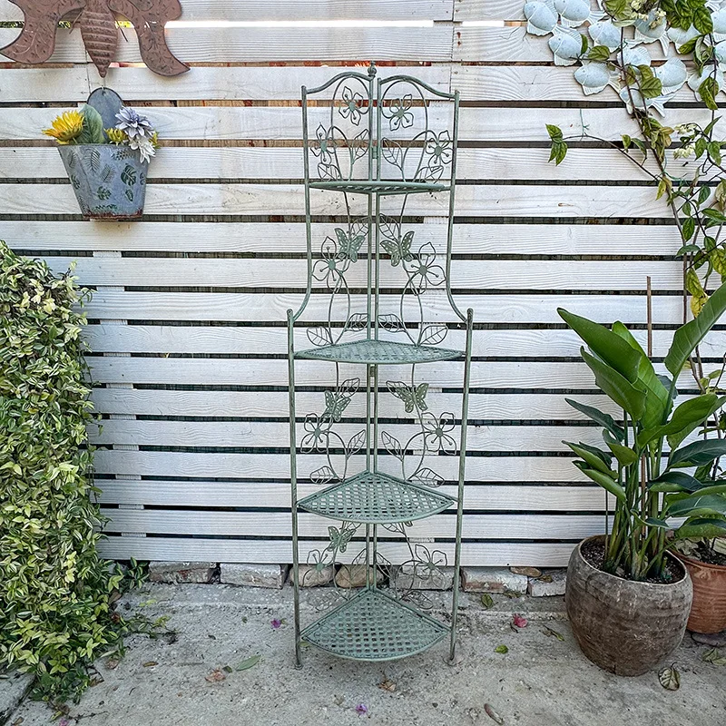 발코니 연철 다층 코너 화분대, 바닥부터 천장까지의 야외 안뜰 정원 직각 선반