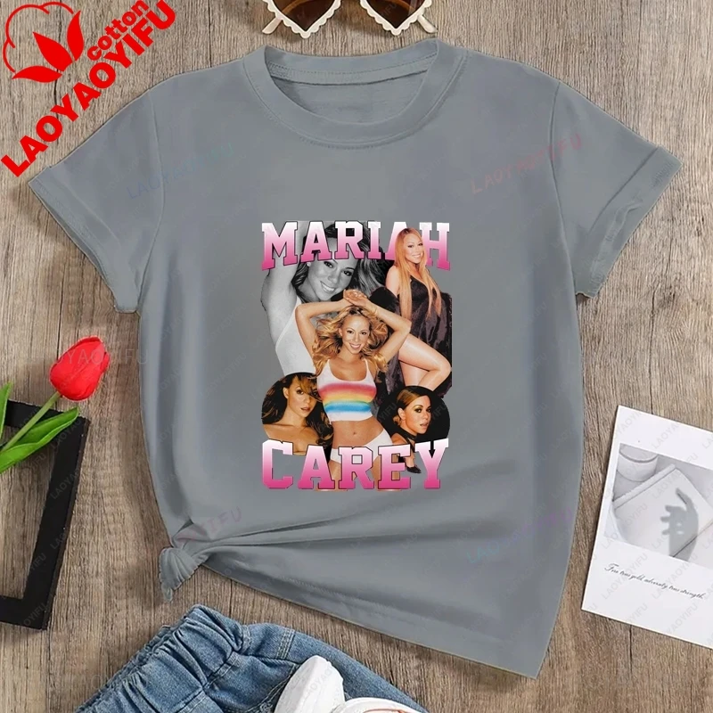 Mariah Carey Classic Poster Print Ladies Fashion Top, Everyday Casual Street Wear,Spring Summer Ladies Top Cotton 0 Neck T-shirt