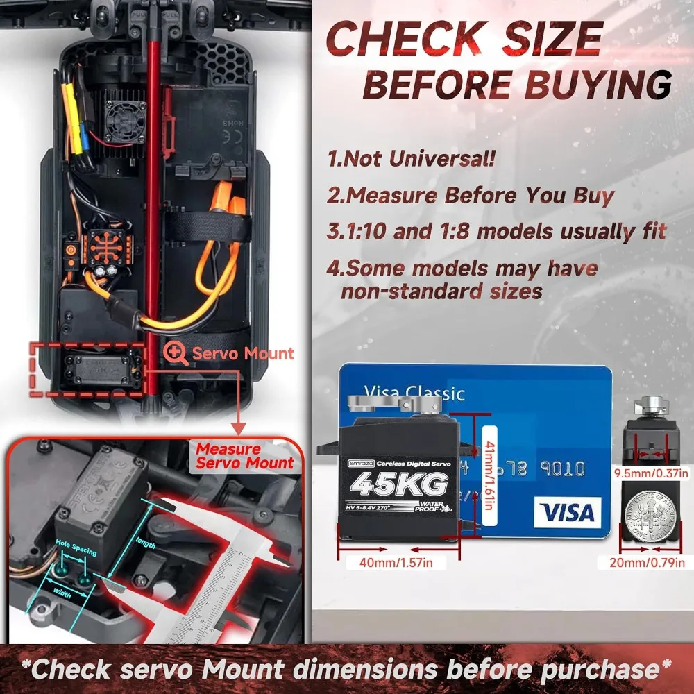 High Torque 45KG Servo Motor for RC Car Truck Crawler Robot Boat, 8.4V Coreless Waterproof Digital Servo with Full Metal Gear and 25T Horn (270°) - view 3