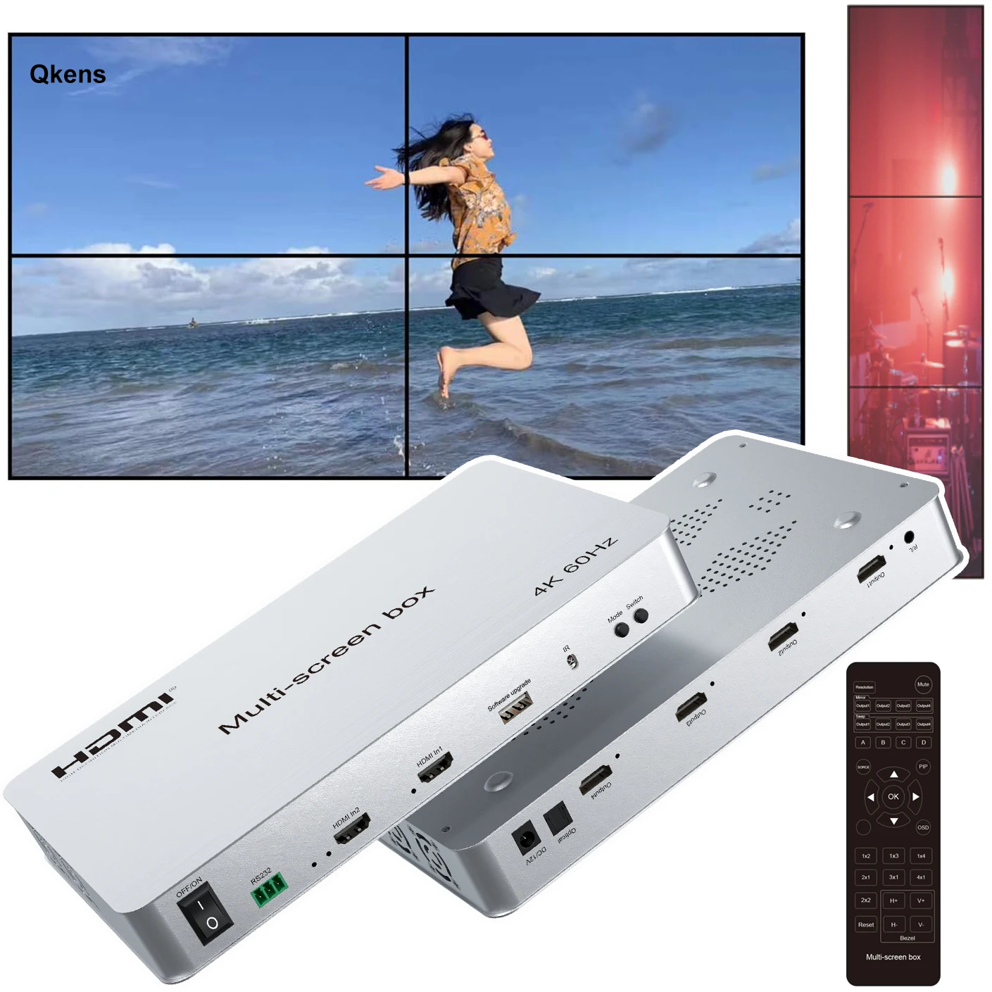 

4K 60Hz Multi Screen Box 2x2 2x1 3x1 4x1 1x2 1x3 1x4 TV Splicer Video Wall Controller 4 TV Splicing Processor Image Mirror PIP