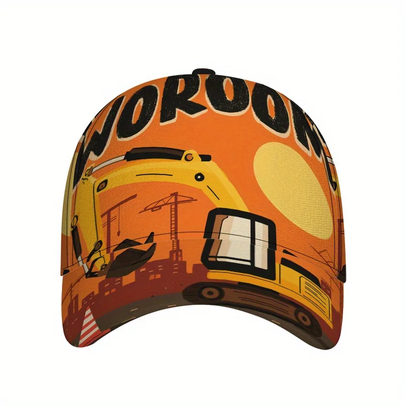 Fun Zone Construction Baseball Cap Full-Body Vibrant 2D Construction Print Adjustable Snapback Cap Suitable for Sports Running