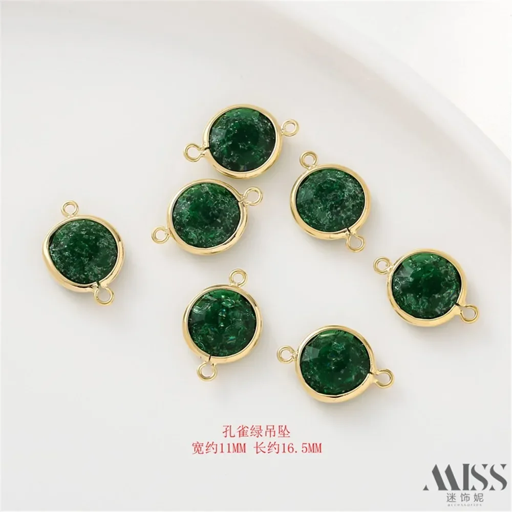 Sac en faux verre doré 18 carats, pièce de connexion à double trou à bord doré, matériau fait à la main, pendentif rond polyvalent en verre rouge.