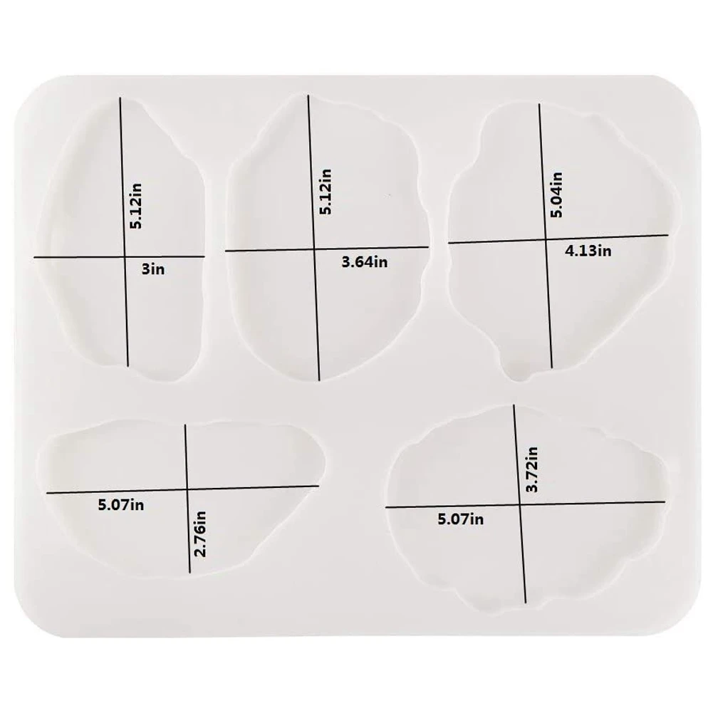 Molde grande de posavasos de resina de silicona, molde de silicona epoxi irregular con 5 cavidades, molde de silicona