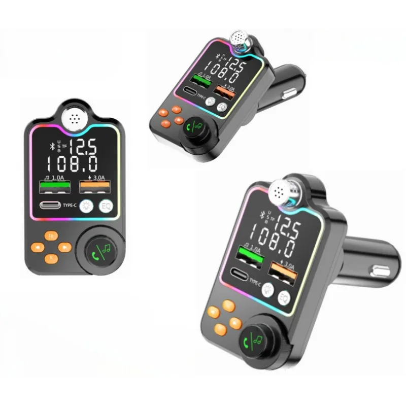 Bluetooth 5.0 Car FM Transmitter Dual USB Car Charger PD Type-C Fast Charging Wireless Handsfree Call Audio Receiver MP3 Player