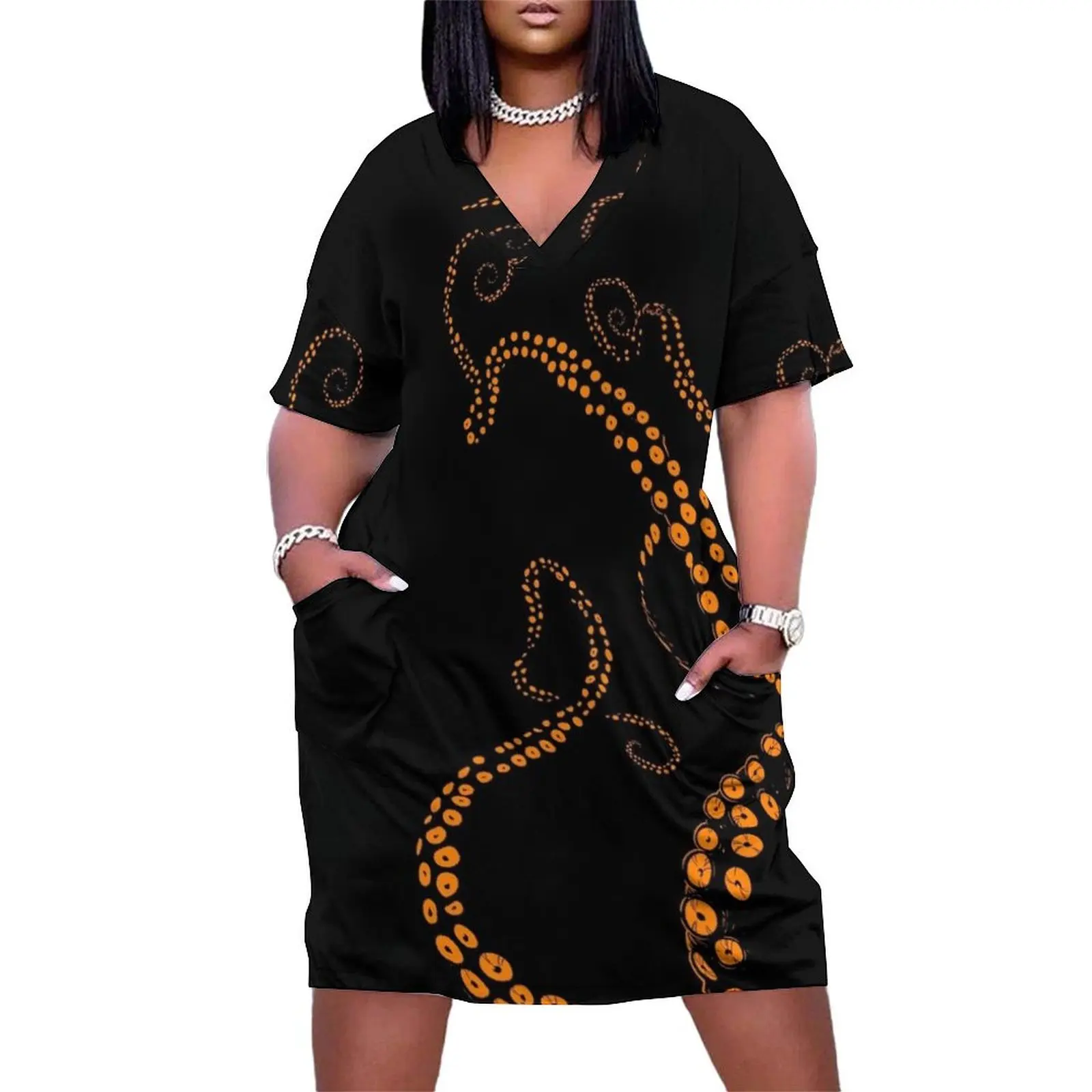 tentacles v_1o Loose Pocket Dress Long dresses Female clothing