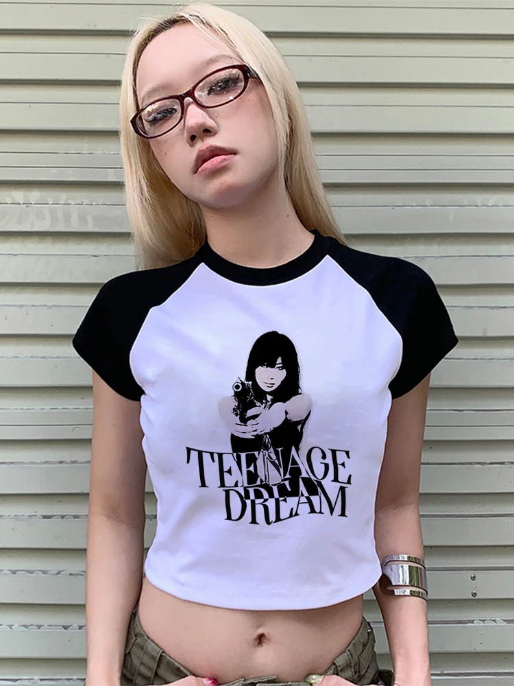 

2000s Trashy Crop Top Y2K Gothic Style Print Girl Fairy Grunge Cute Baby 90s Slim Fit Punk Emo Girls Sexy Korean Fashion Tee