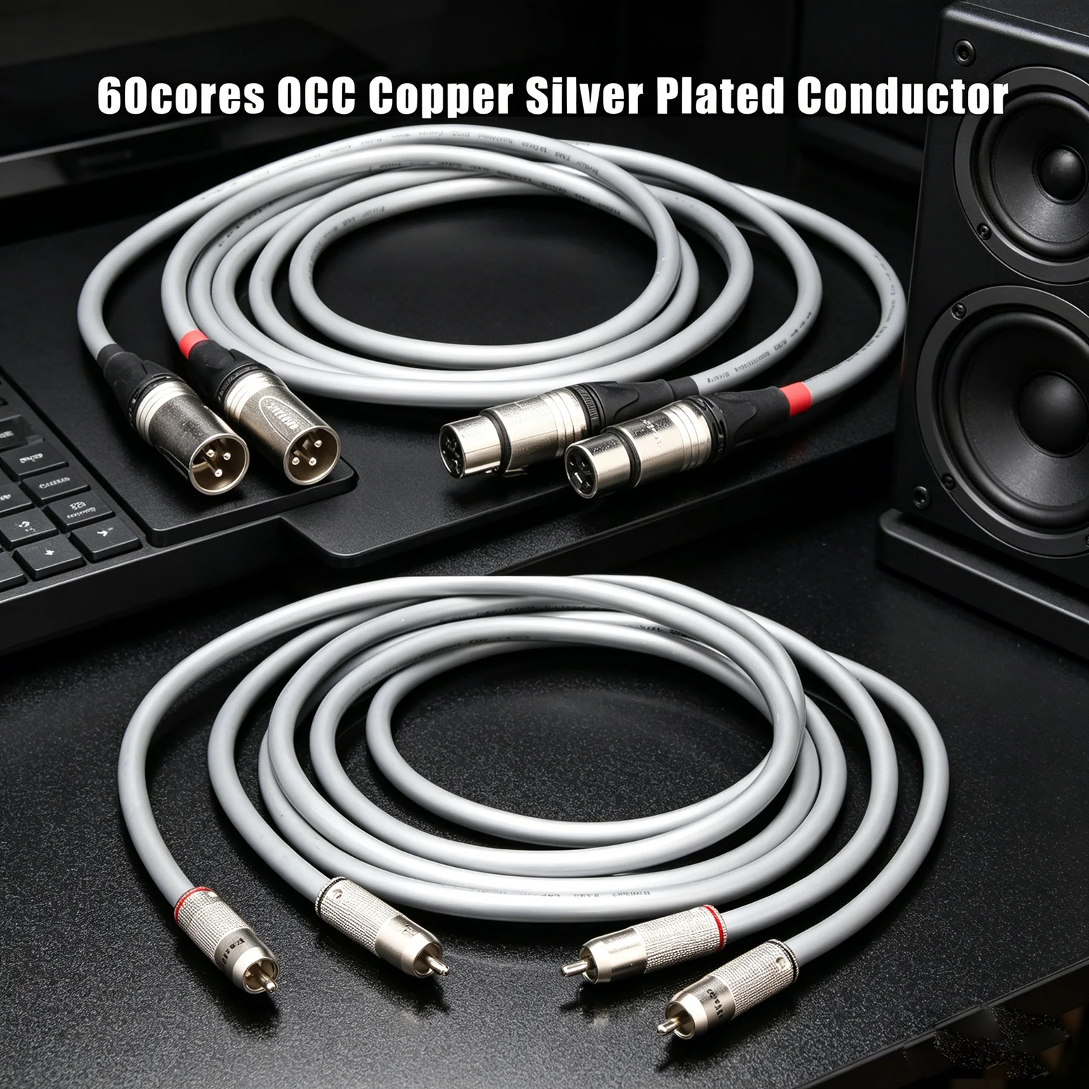 Pair 60cores XLR Cable rca cable OCC Silver Plated Interconnect Cable Single Audio Extension Cord Audio Video Wire