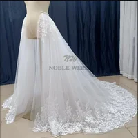Apliques de novia desmontables de 2 capas, dobladillo de boda, arrastre transparente, falda de tul de encaje para boda, tren personalizado