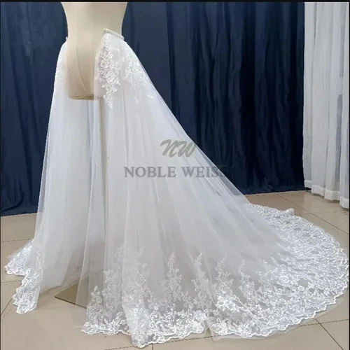 Apliques de novia desmontables de 2 capas, dobladillo de boda, arrastre transparente, falda de tul de encaje para boda, tren personalizado