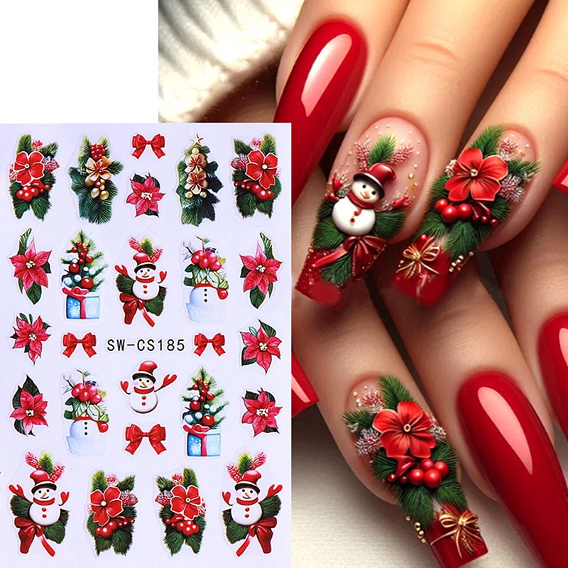 3D Christmas Nail Art Stickers Winter Gingerbread Man Red Santa Claus Tree Bear Snowman Deer Sliders Decals Manicure Decorstion