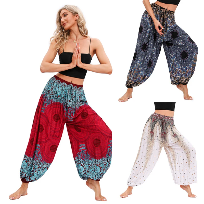 

Boho Yoga Pants Women Hippie Harem Printed Dyeing High Waisted Wear Pantalone De Mujer Cintura Alta Calca Feminina Beach