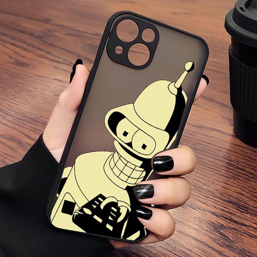 Cartoon Futuramas Bender Phone Case For iPhone 15 14 13 12 11 Mini Pro Max X XR XSMax 7 8 Plus Matte Transparent Back Cover