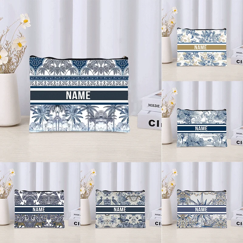 

Trendy Women Makeup Bag Retro Custom Name Cosmetic Case Portable Small Make Up Bags Organizer Travel Toilet Storage cloth Clutch