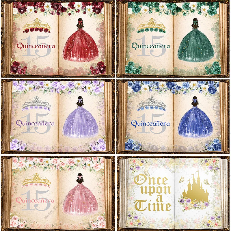Fairy Tale Books Backdrop Photography Girl Princess Birthday Party Once Upon a Time Castle Flower Background