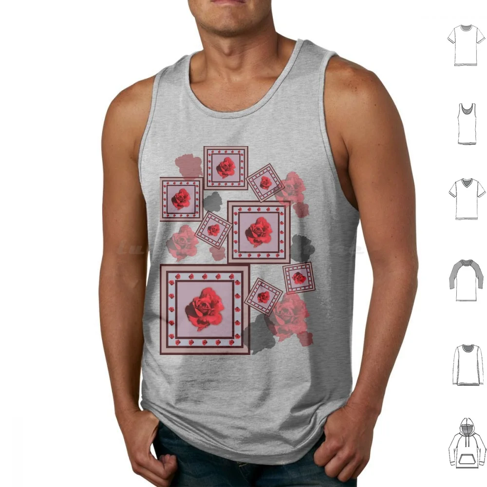 Camisetas sin mangas con estampado de rosas rojas, rosas de algodón, flores, flores, flora, rojo, rosa, gris, violeta, morado, pequeño