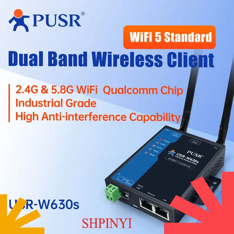 PUSR Dual Band 2.4GHz dan 5GH Prosesor Qualcomm Klien Nirkabel & WiFi 5 SoC Modbus RTU ke TCP USR-W630s