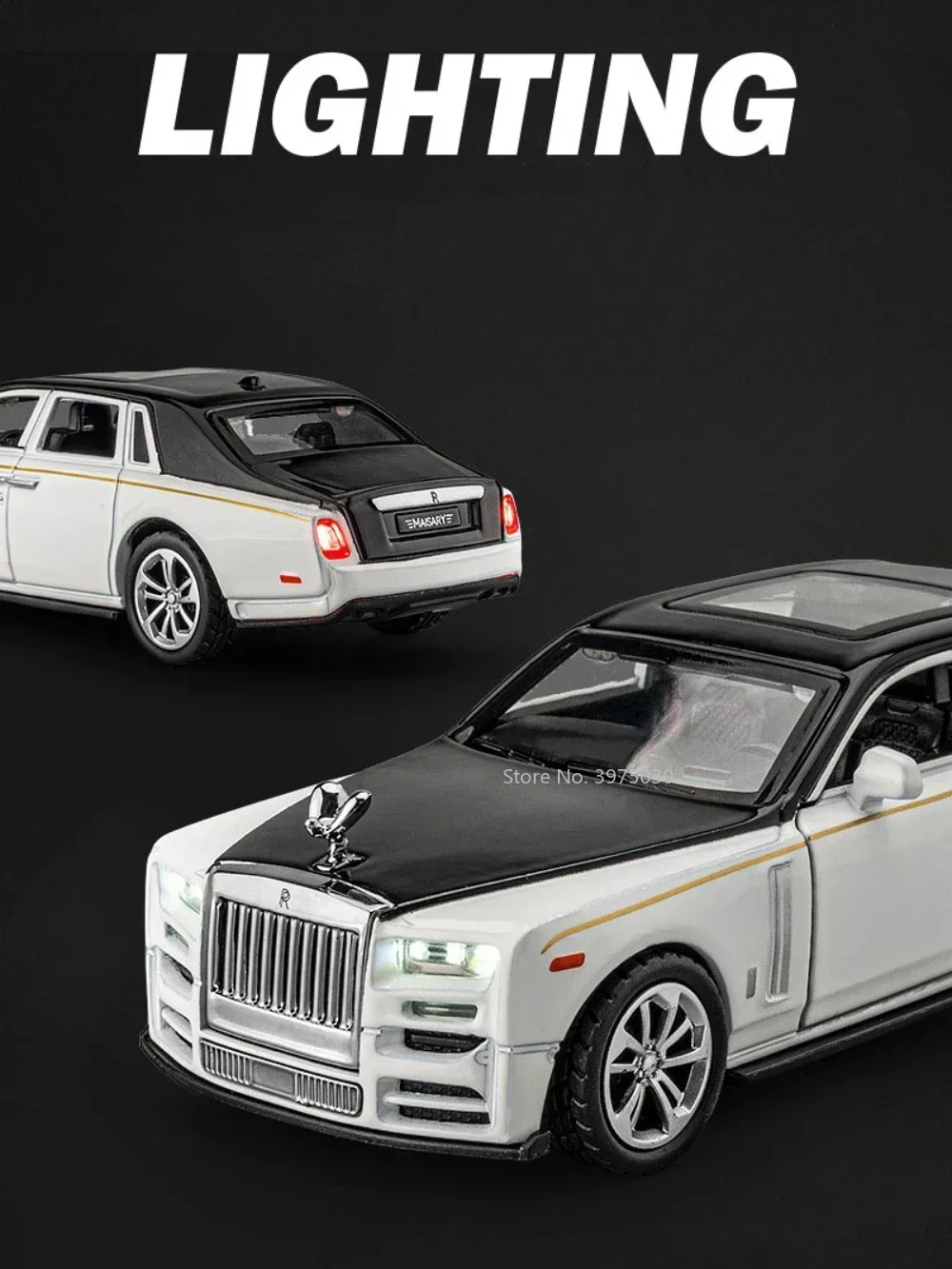 1/36 Rolls Royce Phantom Car Model Alloy Diecast Simulation Toy with Sound Light 2 Doors Opened Toys for Kids Christmas Gifts