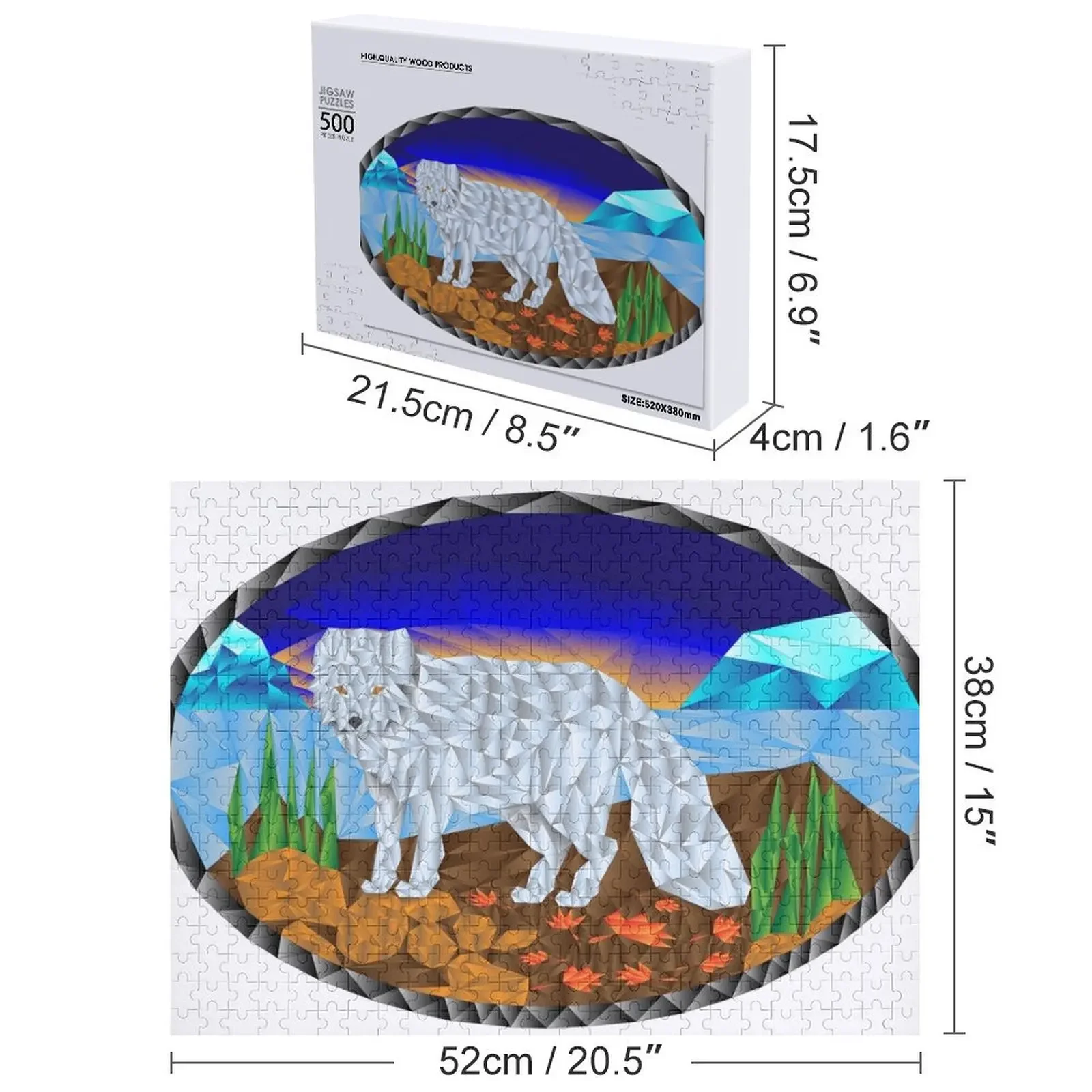 Puzzle drewniane z własnym zdjęciem, motyw: Arctic Triangle Fox, personalizowany prezent.