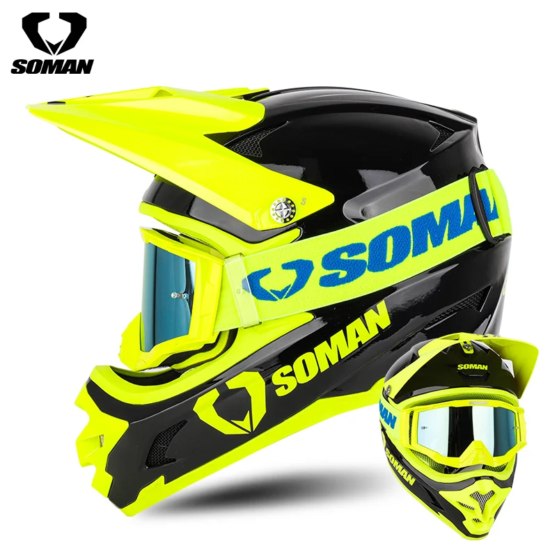 

SOMAN Men Off-road Motorcycle Helmet Motocross ECE Approved Professional Motorbike Racing Dirt Bike Full Face Moto Helm Casco