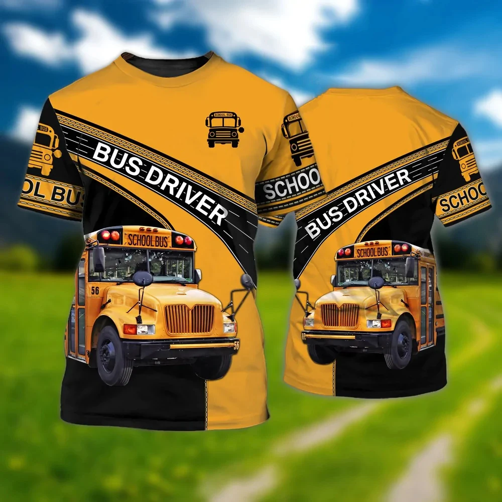 Summer Casual 3D School Bus Printed Men's T-shirt O Collar Oversized Fashion Creative Harajuku Driver Loose Quality Uniform 6XL