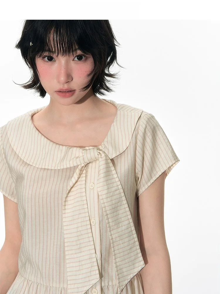 

TAKEANAP Nap Time Original Doll Collar ort Sve Striped irt Women Sweet Slim Fit Button up Top Comfortable Breathable