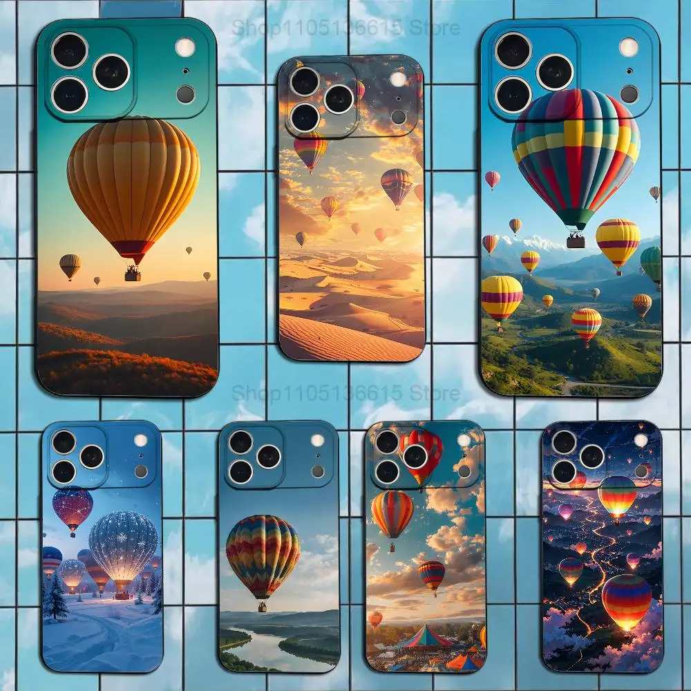 

Cute Hot Air Balloon Phone Case For iPhone 17,16,15,14,13,12,11 Plus,Pro Max,XS,X,XR,SE,Mini,8,7,Soft Silicone Black Cover