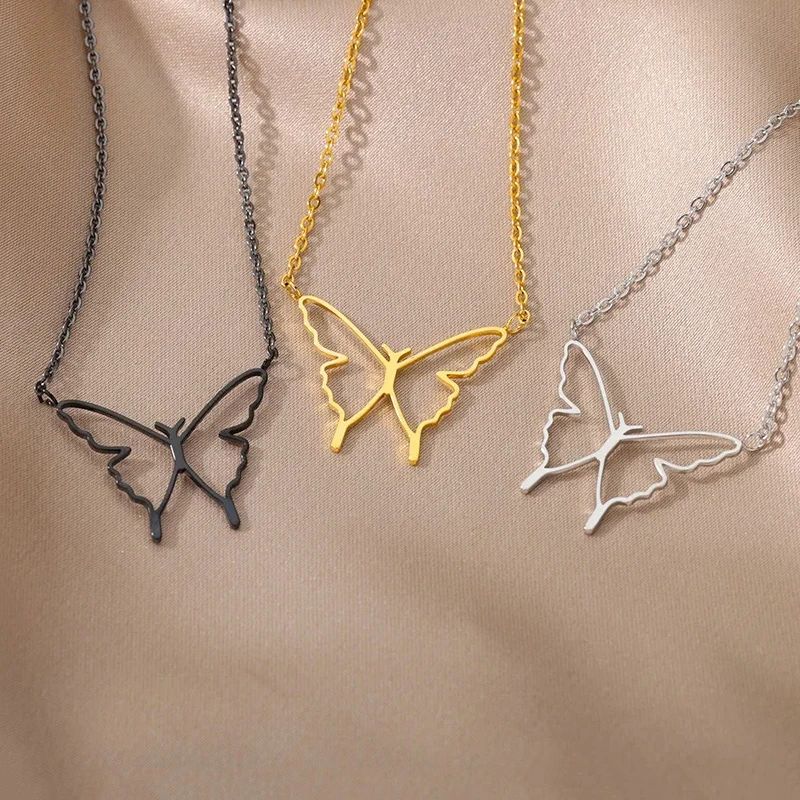 Hollow Butterfly Necklaces For Women Gold Color Stainless Steel Necklace Pendant Jewelry Female Neck Chain Birthday Gift 2024