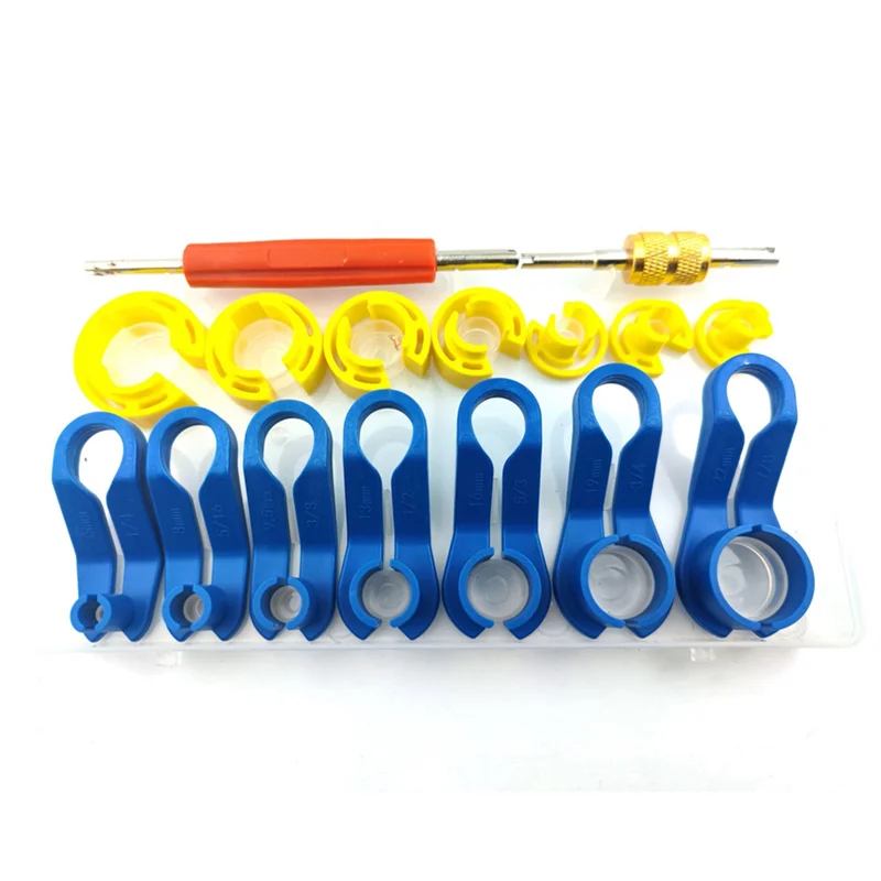 16PC AC Fuel Line Disconnect Removal Tool Set W/Storage Box, Valve Core Remover Tool for 1/4 5/16 3/8 1/2 5/8 3/4 7/8 In