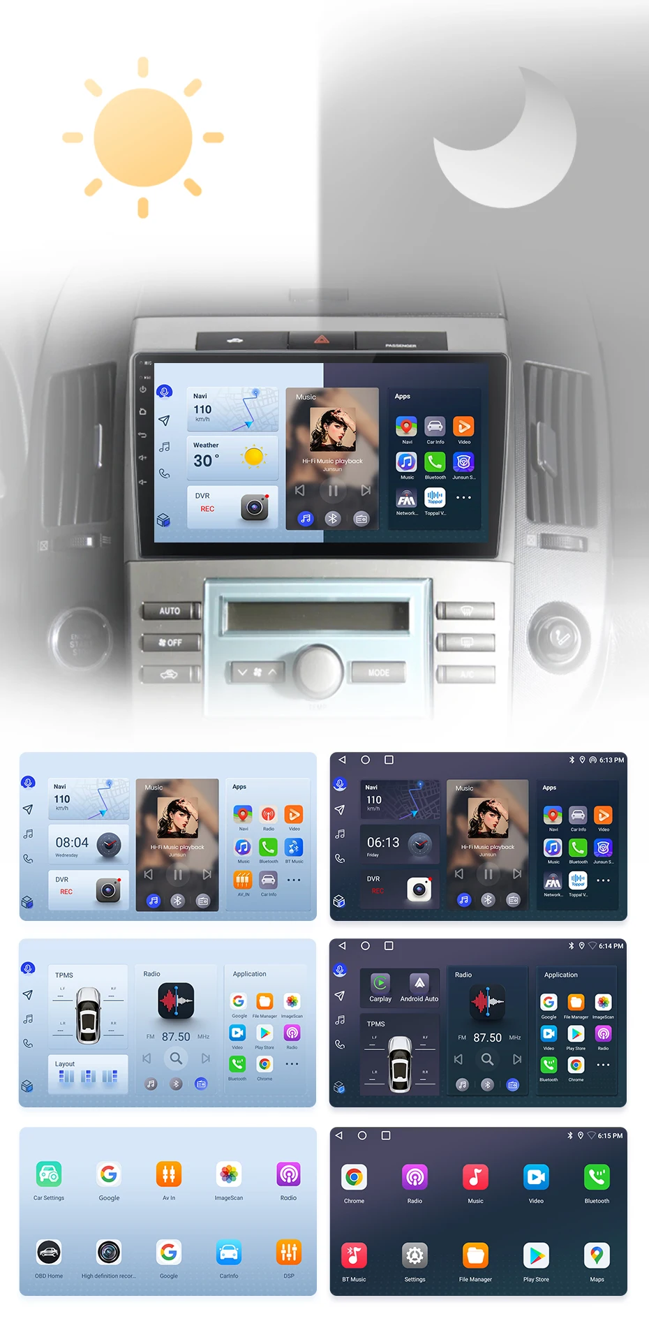 Junsun carplay android auto autoradio für toyota corolla verso 2008-2015 gps intelligente systeme tereo multimedia autoradio – Detail 6