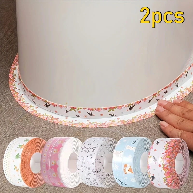 2pcs Mildew and moisture resistant high-gloss decorative self-adhesive waterproof seam tape - floral and butterfly patterns