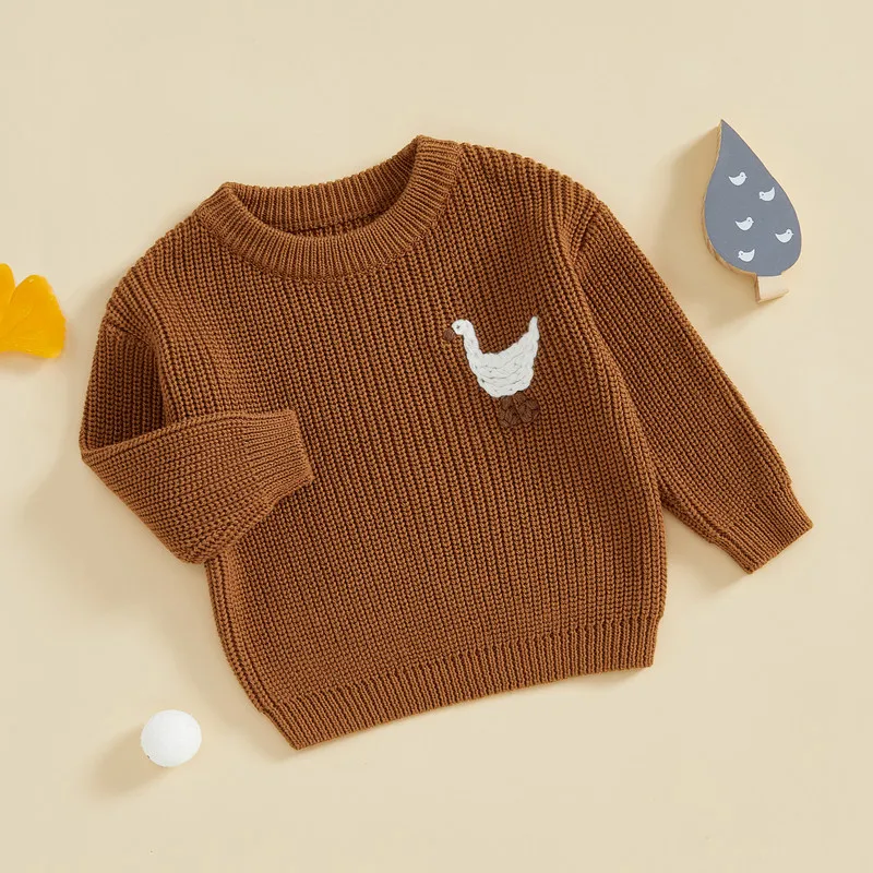 RUEWEY 0 to 18 Months Baby Boy Girl Knit Sweater Autumn Winter Clothes Goose Embroidery Crew Neck Long Sleeve Pullover Tops