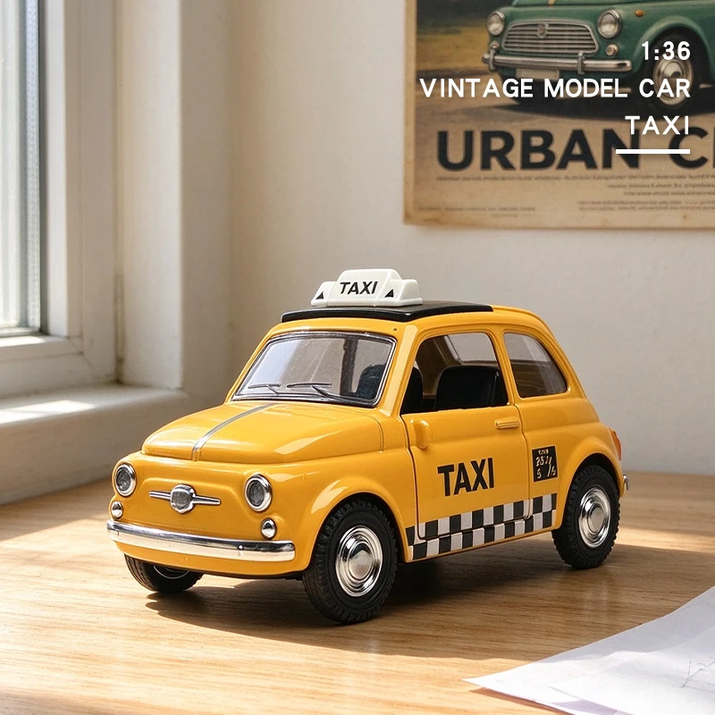 1:36 Alloy Vintage Die-cast FIAT Taxi PoliceCar Model Classic Pull Back Car Model Miniature Vehicle Replica For Collection Gift