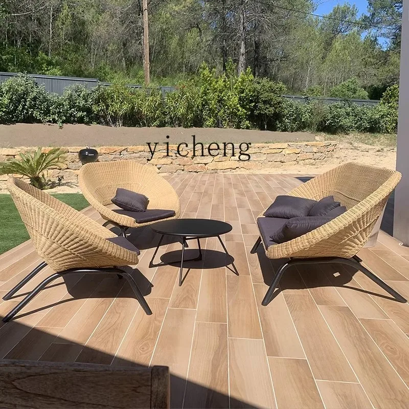 

TQH Creative Outdoor Courtyard Sunroom Balcony Terrace Rattan Chair Coffee Table Furniture