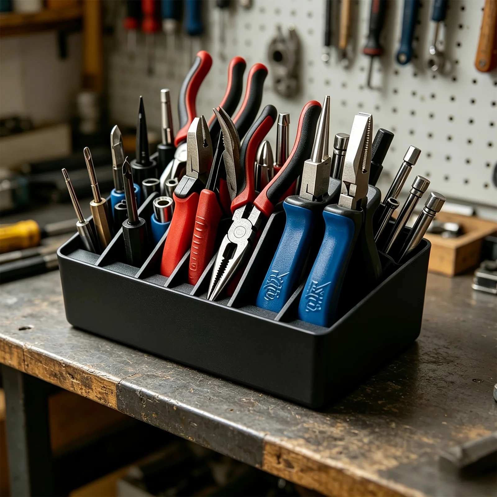 1Pc Multi-Slot Pliers Storage Tray, Non-Slip Desktop Hand Tool Organizer Holder, Garage Drawer Hardware Storage Rack