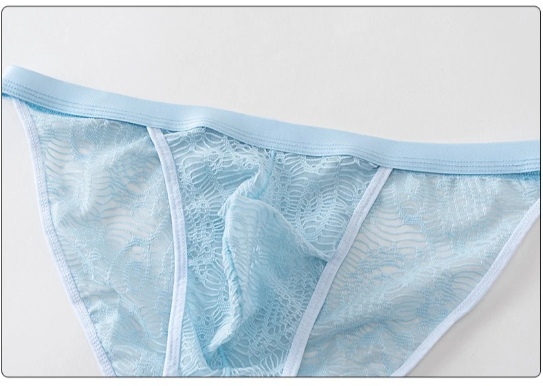 Men's Bulge Sheer Lace Bikini Briefs Low-Rise U Convex Pouch Underwear Sissy Sexy High Fork Quick Dry Breathable Underpants