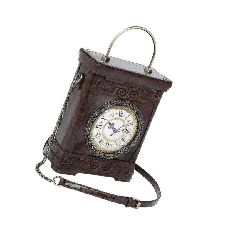 

652F Novelty Clock Shaped Purse for Women Retro Top Handle Handbags Fashion Crossbody Bag Shoulder Bag with Detachable Chain