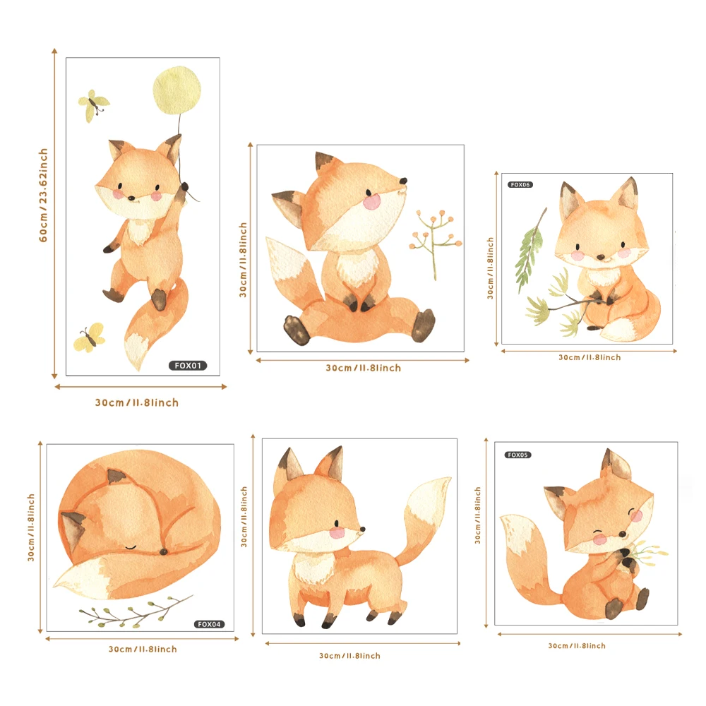 Boho Cartoon Cute Fox Friend Animal Clouds Wall Decal Watercolor Vinyl Nursery Print Kids Boys Girls Room Interior Home Decor