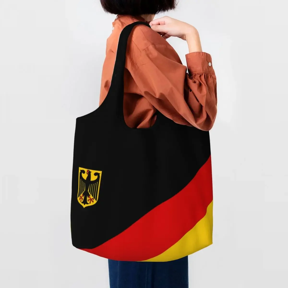 

Cute Print German Flag Tote Shopping Bags Reusable Canvas Shopper Shoulder Coat of Arms of Germany Bags Handbags