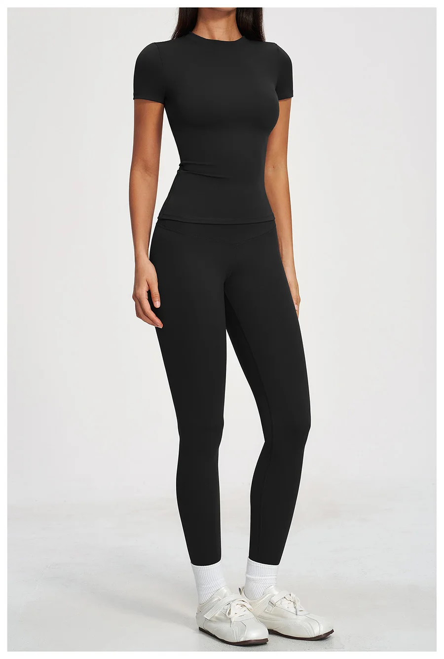 Yoga-Set 2-teilig Sportbekleidung Fitnesskleidung Yoga-Anzüge Damen Fitness-Set Trainingsanzüge Sport Langarm Crop Top Gym High Waist Leggings – Detail 33