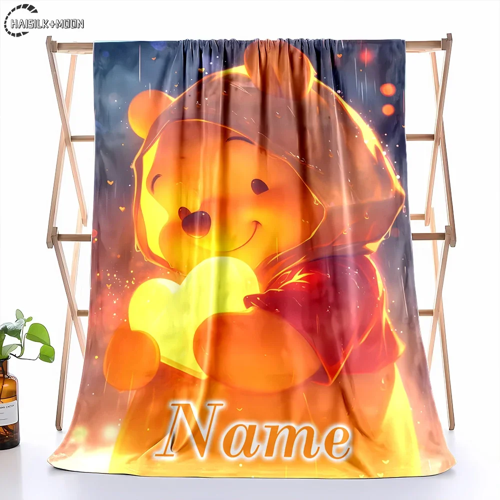 Disney Winnie The Pooh Custom Name Personalized Blanket Print Adult Children Warm Blankets and Comfortable Blanket Holiday Gifts