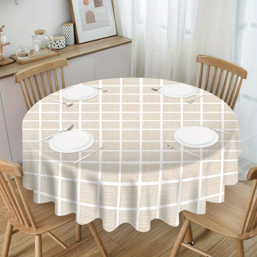 One cream-colored grid-pattern round tablecloth, specially designed for household round tables.