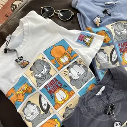 Cartoon Anime Garfielded Printed T shirt Kawaii Cool Cat Summer T shirts Men Women Oversized Loose White Tees Streetwear Tops