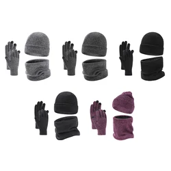 Gorro de invierno para hombre y bufanda, conjunto de guantes, gorro tejido suave y cálido para hombre, gorros, calentador de cuello de lana, bufanda, conjunto de guantes con pantalla táctil