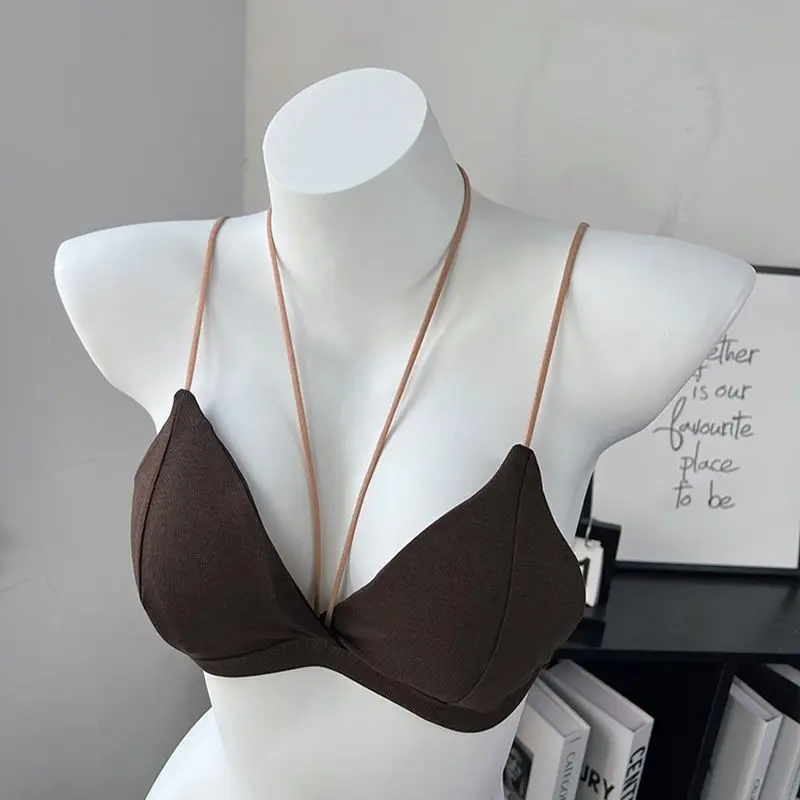 

Hottie triangle cup bra 2024 gathering anti-sagging new fashion hanging neck collision colour inner bra underwear